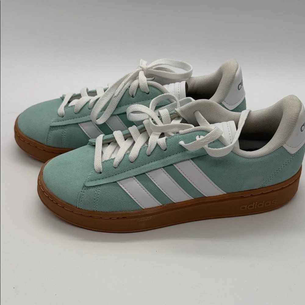 adidas Mint Green Suede Sneakers with White Stripes and Gum Sole NWOT - Picture 3 of 8